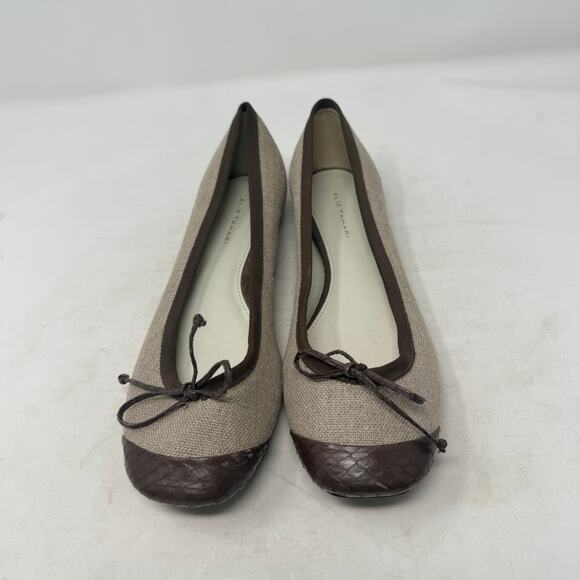 Elie Tahari Linen Canvas & Brown Leather Cap Toe Ballet Flats Size EU 40 - Picture 4 of 11